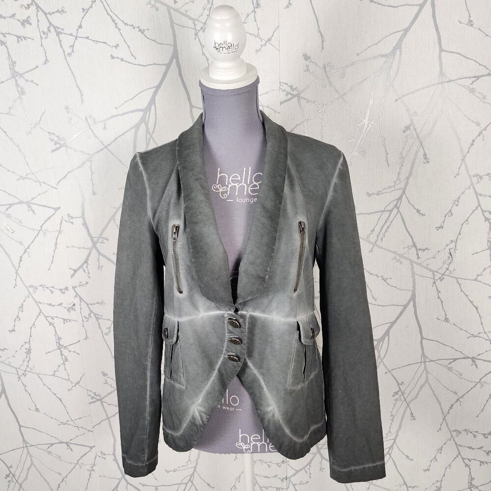 Poools Gray Wash Cotton Stretch Artsy Moto Unstructured Blazer